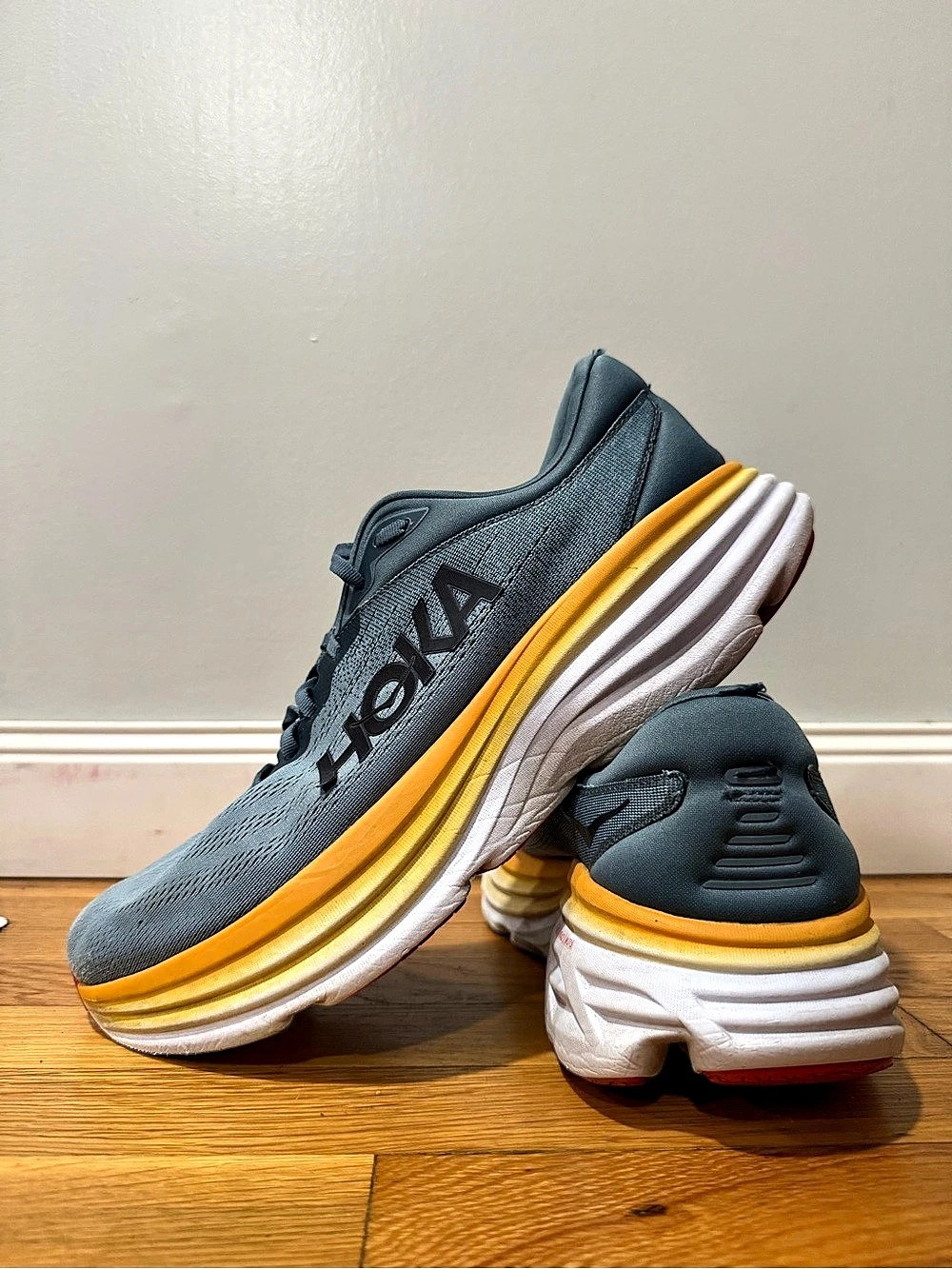 HOKA Bondi 8 Athletic Shoes Blue & Yellow US 13